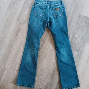 Wrangler Western Denim Pocket Stitch Bootcut Blue Jeans Size 7 x 34  30" Waist